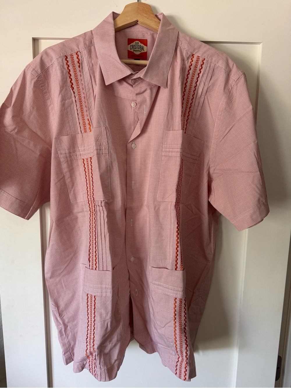 Men's Short-Sleeve Guayabera Button-Down Shirt - Burnt Orange and White